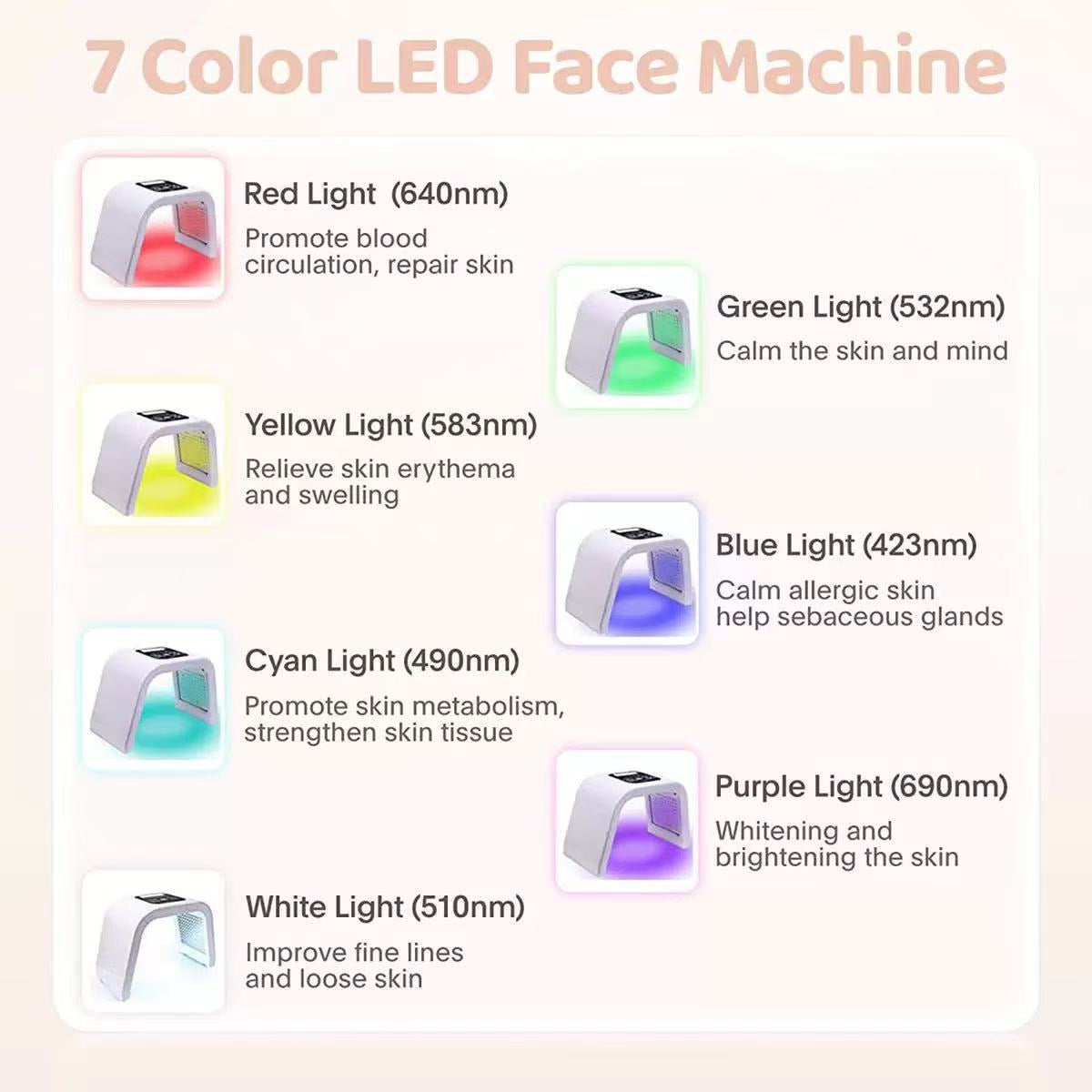Led Light Therapy Light for Face 7 in 1 Colors LED Facial Skin Care Tool