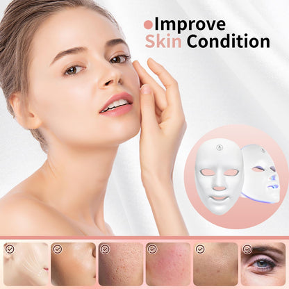 Red Light Therapy for Face, 7 Colors LED Face Mask Light Therapy Portable Rechargeable Red Light Therapy Mask Skin Care Device at Home and Travel for Anti-Aging